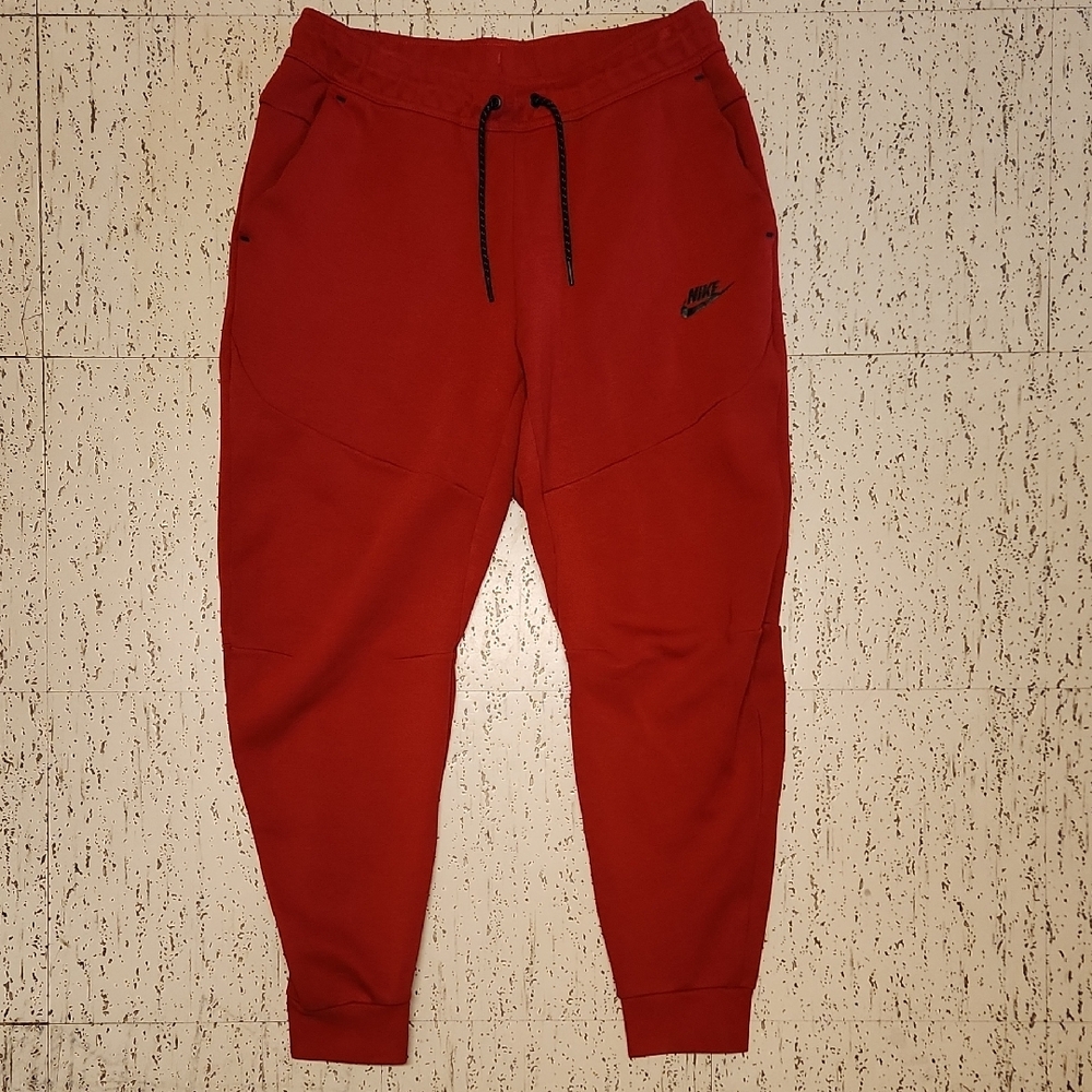 Nike Tech Red Tapered Activewear Jogger Sweatpants with Black Logo
